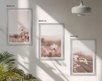 Polne kwiaty łąki lato pejzaże zestaw 3 obrazów do salonu