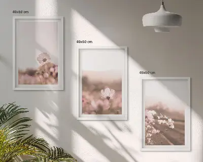 Polne kwiaty łąki lato pejzaże zestaw 3 obrazów do salonu