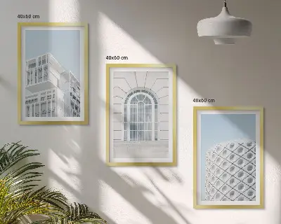 Kompozycja obrazów na ścianę nowoczesna architektura i geometria