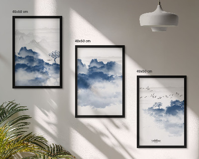Zestaw obrazów do salonu Góry chmur drzewa ptaki