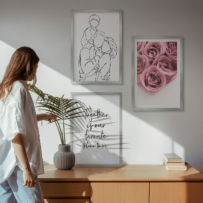 Zestaw 3 obrazów do salonu Rodzina line-art bukiety róż