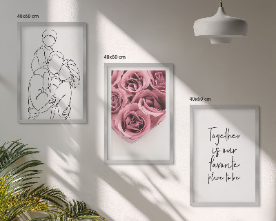 Zestaw 3 obrazów do salonu Rodzina line-art bukiety róż