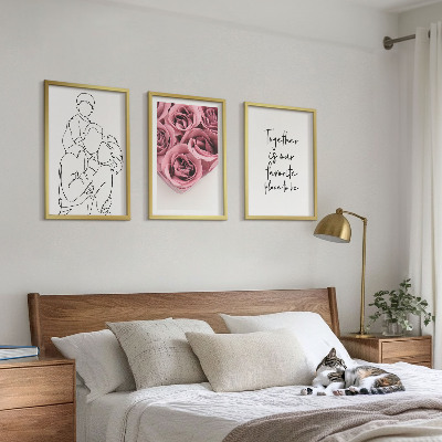 Zestaw 3 obrazów do salonu Rodzina line-art bukiety róż