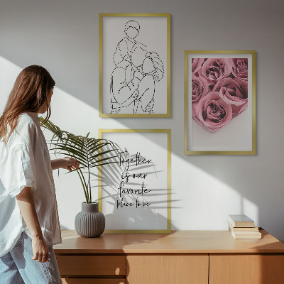 Zestaw 3 obrazów do salonu Rodzina line-art bukiety róż