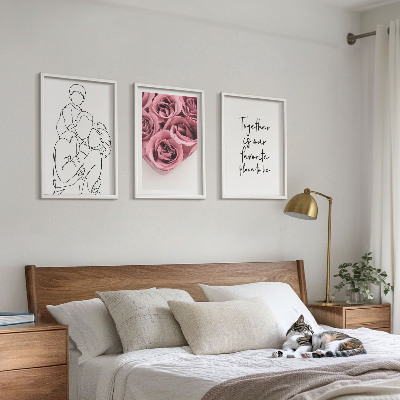 Zestaw 3 obrazów do salonu Rodzina line-art bukiety róż