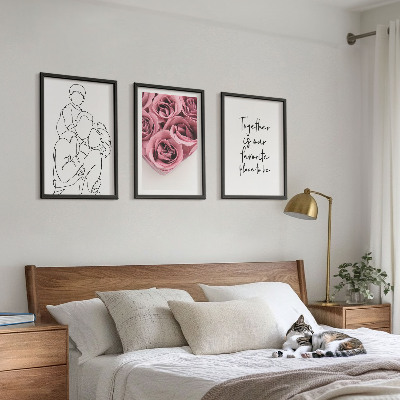 Zestaw 3 obrazów do salonu Rodzina line-art bukiety róż