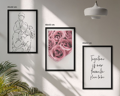 Zestaw 3 obrazów do salonu Rodzina line-art bukiety róż