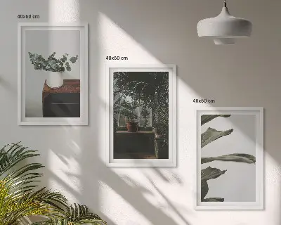 Zestaw 3 obrazów do salonu z motywem roślin w doniczkach w stylu rustykalnym