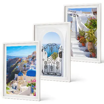 Kompozycja obrazów na ścianę architektura z Santorini w Oia