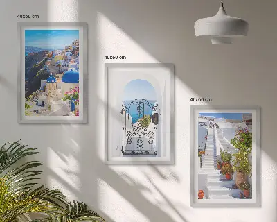 Kompozycja obrazów na ścianę architektura z Santorini w Oia