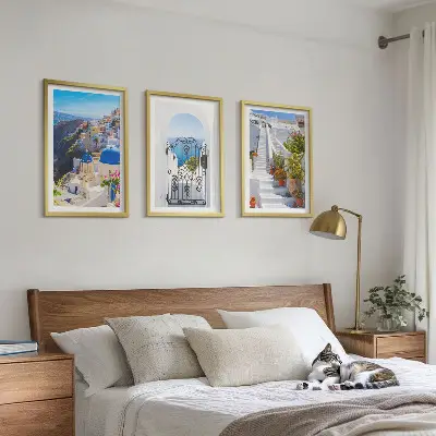 Kompozycja obrazów na ścianę architektura z Santorini w Oia