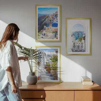 Kompozycja obrazów na ścianę architektura z Santorini w Oia