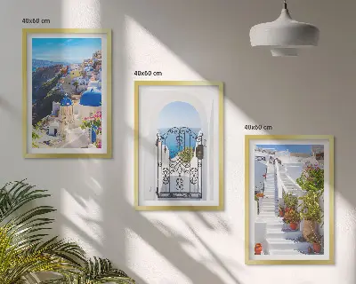 Kompozycja obrazów na ścianę architektura z Santorini w Oia