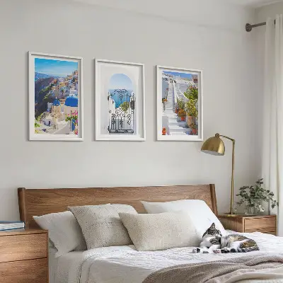 Kompozycja obrazów na ścianę architektura z Santorini w Oia