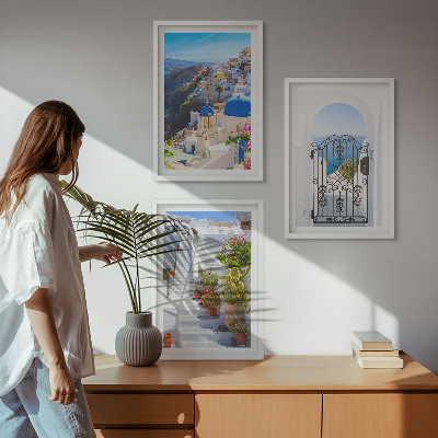 Kompozycja obrazów na ścianę Santorini architektura Oia