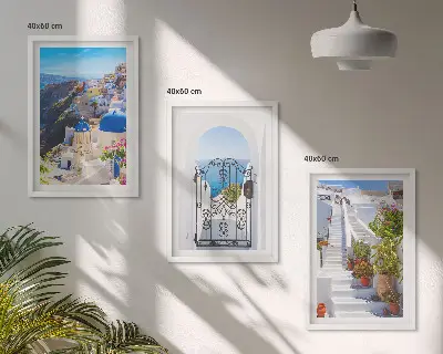 Kompozycja obrazów na ścianę architektura z Santorini w Oia