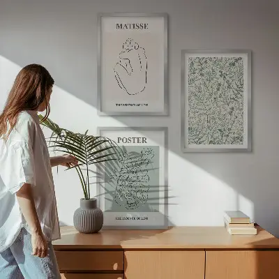 Zestaw 3 obrazów do salonu minimalistyczne wzory z motywem roślinnych linii