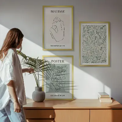 Zestaw 3 obrazów do salonu minimalistyczne wzory z motywem roślinnych linii