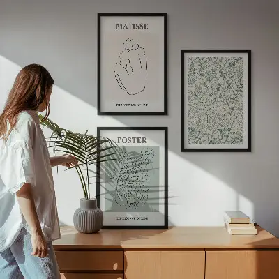 Zestaw 3 obrazów do salonu minimalistyczne wzory z motywem roślinnych linii