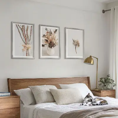Zestaw 3 obrazów do salonu kwiaty i gałęzie w stylu minimalistycznym