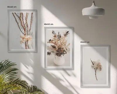 Zestaw 3 obrazów do salonu kwiaty i gałęzie w stylu minimalistycznym