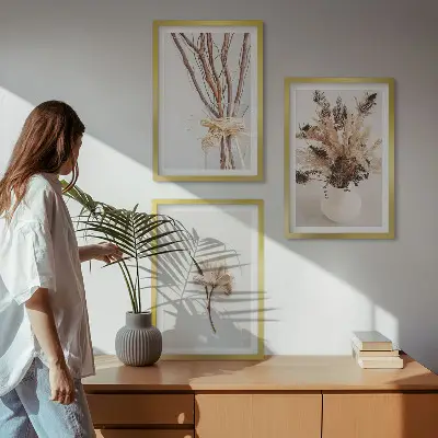 Zestaw 3 obrazów do salonu kwiaty i gałęzie w stylu minimalistycznym