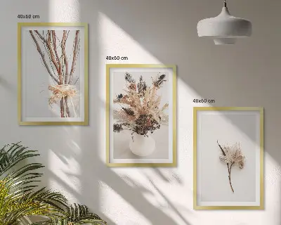 Zestaw 3 obrazów do salonu kwiaty i gałęzie w stylu minimalistycznym