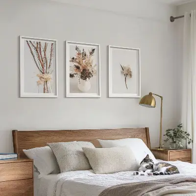 Zestaw 3 obrazów do salonu kwiaty i gałęzie w stylu minimalistycznym