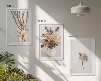 Zestaw 3 obrazów do salonu kwiaty i gałęzie w stylu minimalistycznym