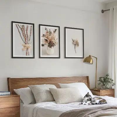 Zestaw 3 obrazów do salonu kwiaty i gałęzie w stylu minimalistycznym