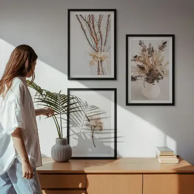 Zestaw 3 obrazów do salonu kwiaty i gałęzie w stylu minimalistycznym