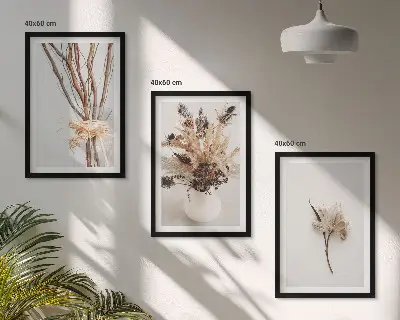 Zestaw 3 obrazów do salonu kwiaty i gałęzie w stylu minimalistycznym
