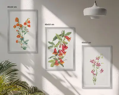 Zestaw obrazów do salonu malunek kwiatów w stylu vintage retro