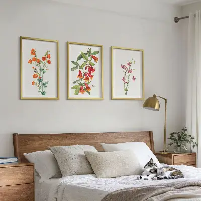 Zestaw obrazów do salonu malunek kwiatów w stylu vintage retro