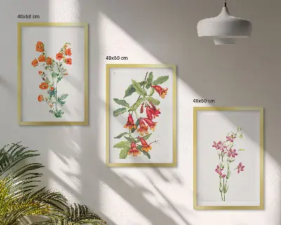 Zestaw obrazów do salonu malunek kwiatów w stylu vintage retro
