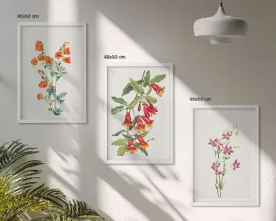 Zestaw obrazów do salonu malunek kwiatów w stylu vintage retro