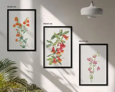 Zestaw obrazów do salonu malunek kwiatów w stylu vintage retro