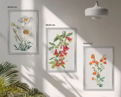 Kompozycja obrazów na ścianę kwiatowe motywy w stylu retro