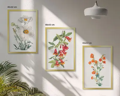 Kompozycja obrazów na ścianę kwiatowe motywy w stylu retro