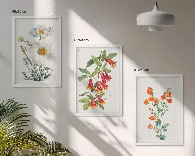 Kompozycja obrazów na ścianę kwiatowe motywy w stylu retro
