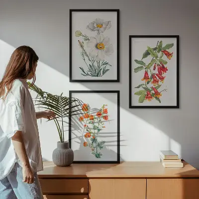 Kompozycja obrazów na ścianę kwiatowe motywy w stylu retro