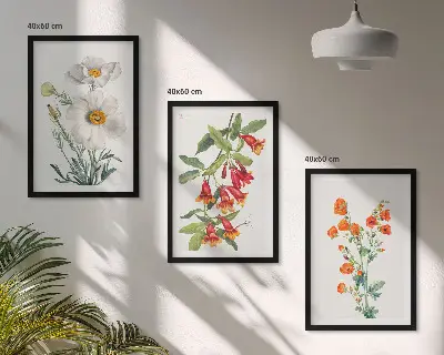 Kompozycja obrazów na ścianę kwiatowe motywy w stylu retro