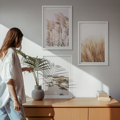 Kompozycja obrazów na ścianę Pola pampas traw i plaża boho