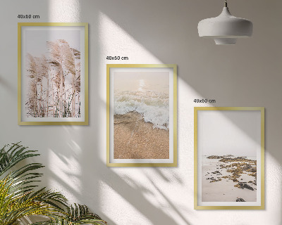 Zestaw 3 obrazów do salonu Plażowe trawy fale kamienie boho