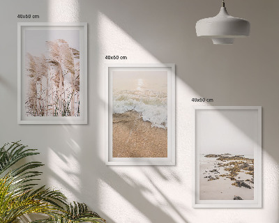 Zestaw 3 obrazów do salonu Plażowe trawy fale kamienie boho