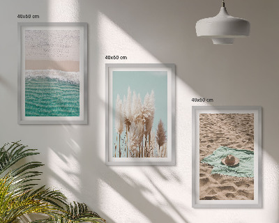 Zestaw obrazów do salonu Plaża fale trawa kapelusz