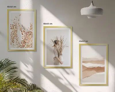 Kompozycja obrazów na ścianę z roślinnymi motywami w stylu rustykalnym boho