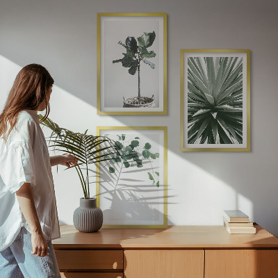 Zestaw obrazów do salonu Zielone rośliny minimalizm