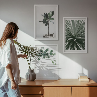 Zestaw obrazów do salonu Zielone rośliny minimalizm