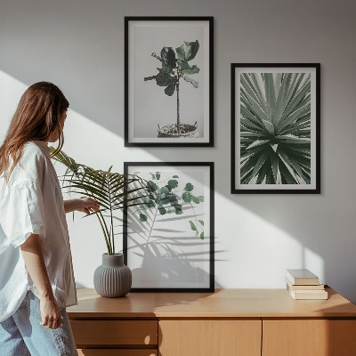 Zestaw obrazów do salonu Zielone rośliny minimalizm